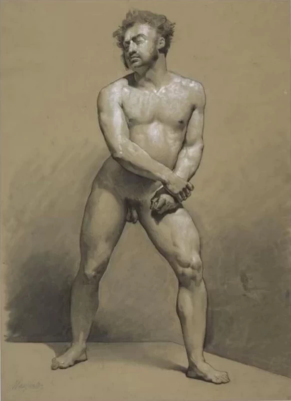 Uomo nudo, in piedi, che si tiene il polso - Louvre Collections